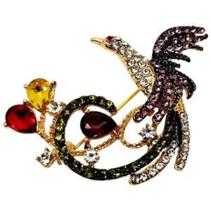 14KGP Bird of Paradise Simulated Diamond Brooch